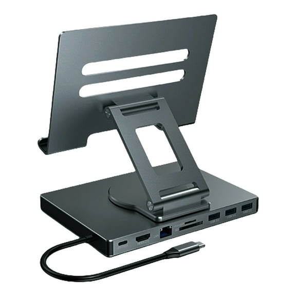 COOLHOOD 8/9 In 1 Docking Stations Tablets Stand Holder USB Type C USB3.2 Card Reader 3.5MM Foldable Rotatable Desktop Holder
