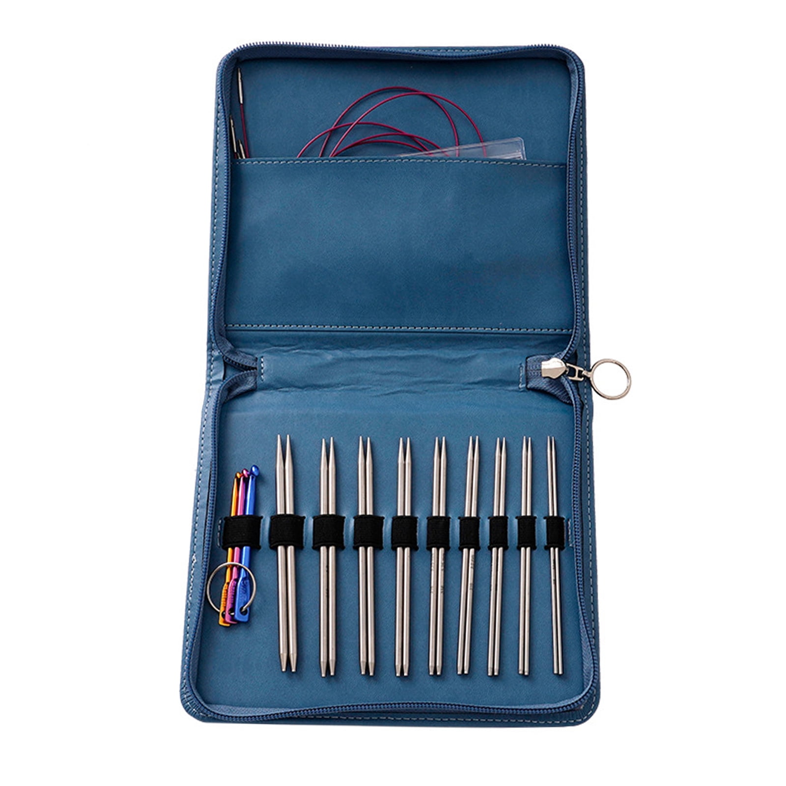 COOLHOOD 9Pairs Steel Circular Knitting Needle Crochet Hook with Zippered Case, Steel Interchangeable Knitting Needle 2.2mm-4.5mm