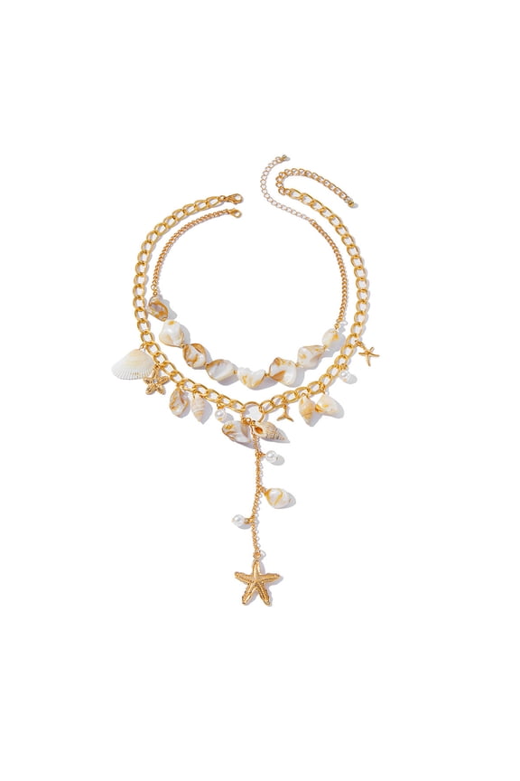 Adjustable Shell Pearls Beach Necklace for Women Lady Pendant Jewelry with Conch Charm Sea Inspired Design