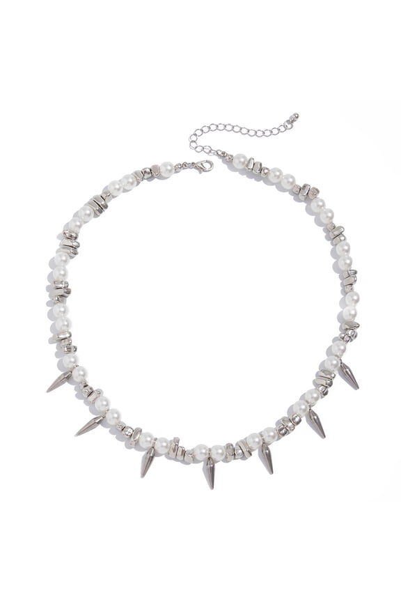 Artistics Mixed Pearls Studded Chain Necklace Sturdy Stainless Steel Adjustable Length for Concerts Outings