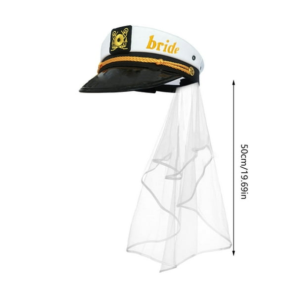 COOLHOOD Captain Hat Veil Bachelorette Party Bridal with Veil Embroidery Beach Boat Bride