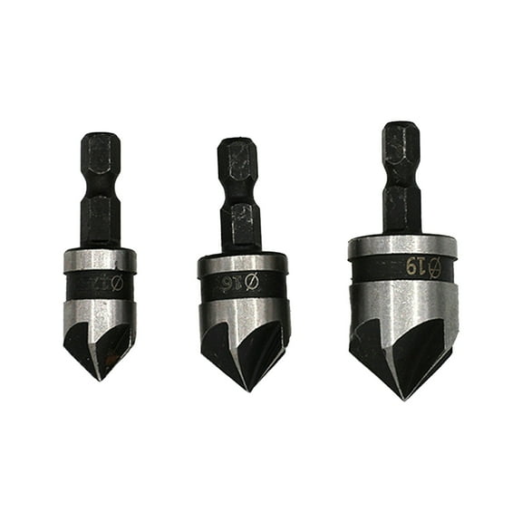 COOLHOOD Carbon Steel 5 Flute Countersink Drill Bit Tool With Hexadecimal Shank For Professional Woodworking Projects 3Size