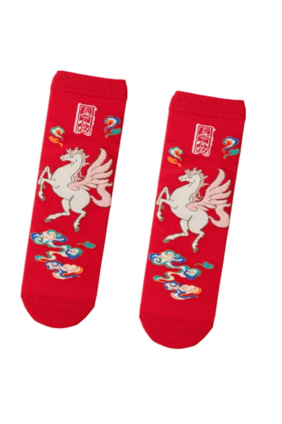Chinese Year Red Cotton Middle Calf Socks For Couples Soft Breathable Winter Warmth Auspicious Patterns