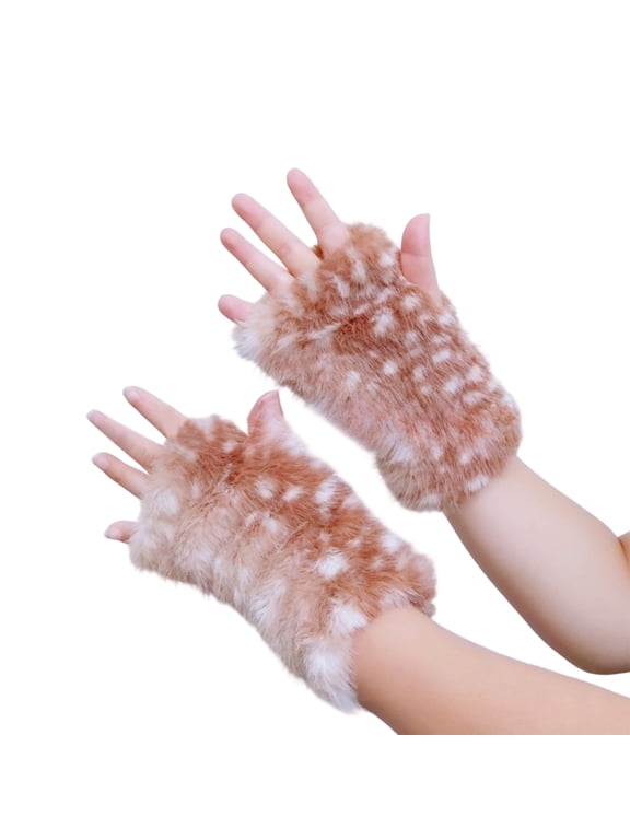 Cozy Furry Deer Pattern Mittens Cold Weather Handwear For Adults And Christmas Theme