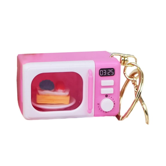 COOLHOOD Creative Microwave Keychain Interactive Children's Toy with LED Light Sound Effects Gold Lobster Clasp for Kids Adults
