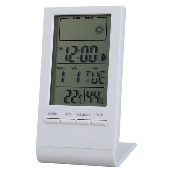 COOLHOOD Digital Temperature Humidity Meter Desk Thermometers Hygrometer Gauge LCD Display with Time Alarm Clock