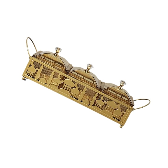 COOLHOOD Eid Mubaraks Dessert Tray Ramadans Golden Serving Dish Snacks Storage Box Metal Platter for Festival Table Decoration