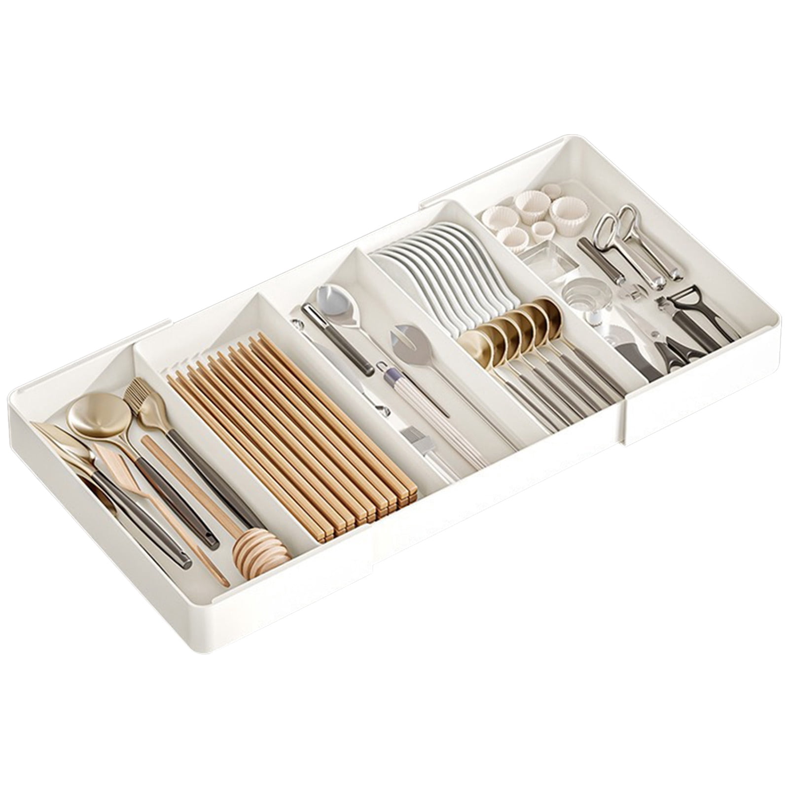 COOLHOOD Expandable Drawer Organizers for Kitchen Utensils Adjustable Tray with Multiple Compartments for Spoons Forks and Cutter