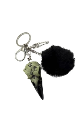 Gothic Crow Skull Keychain With Soft Plush Ball Charm Lightweight Resin Keyring For Goth Accessories Unique