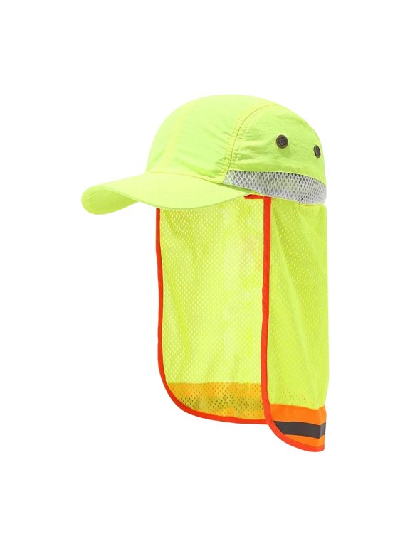 High Visibility Reflective Hat For Sanitation Workers Fluorescent Color Design With Neck Shield for Sun Protections