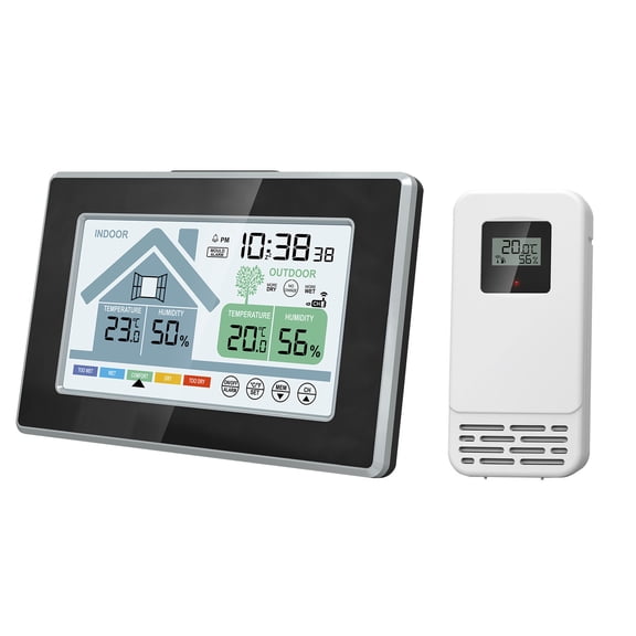 COOLHOOD Hygrometer Thermometers Desktop Digital Temperature Humidity Measurement Meter Weather Stations with Time and Alarm Cloc