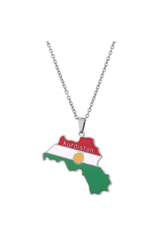 Kurdistan Map Pendant Necklace Dripping Oil Retro Stainless Steel Pendant for Men and Women Ethnic Clavicle Chain