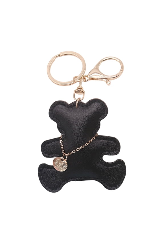 Lovely PU Leather Bear Keychain With Gold Chain Bag Pendant For Bags Keys Car Decors Fashionable