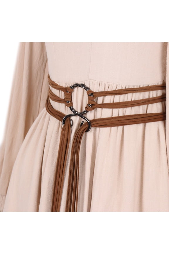 Medieval Styles PU Belt With Thread Design Metal Hook Buckles For Roleplay Event And Masquerades Outfit Dressingup