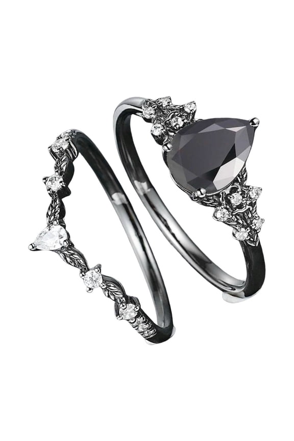 Mysterious Black Zirconia Flower Rings for Women Unique Gothic Designs Sturdy Alloy Jewelry Available In Size 6 to 10