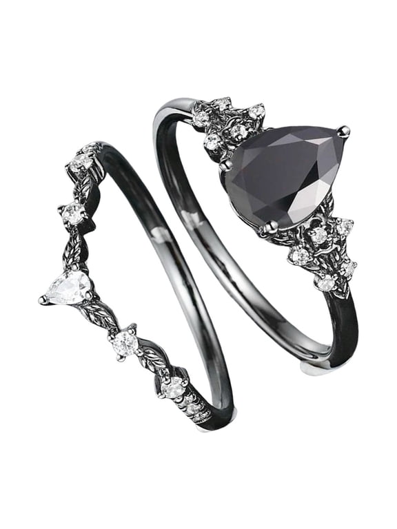 Mysterious Black Zirconia Flower Rings for Women Unique Gothic Designs Sturdy Alloy Jewelry Available In Size 6 to 10