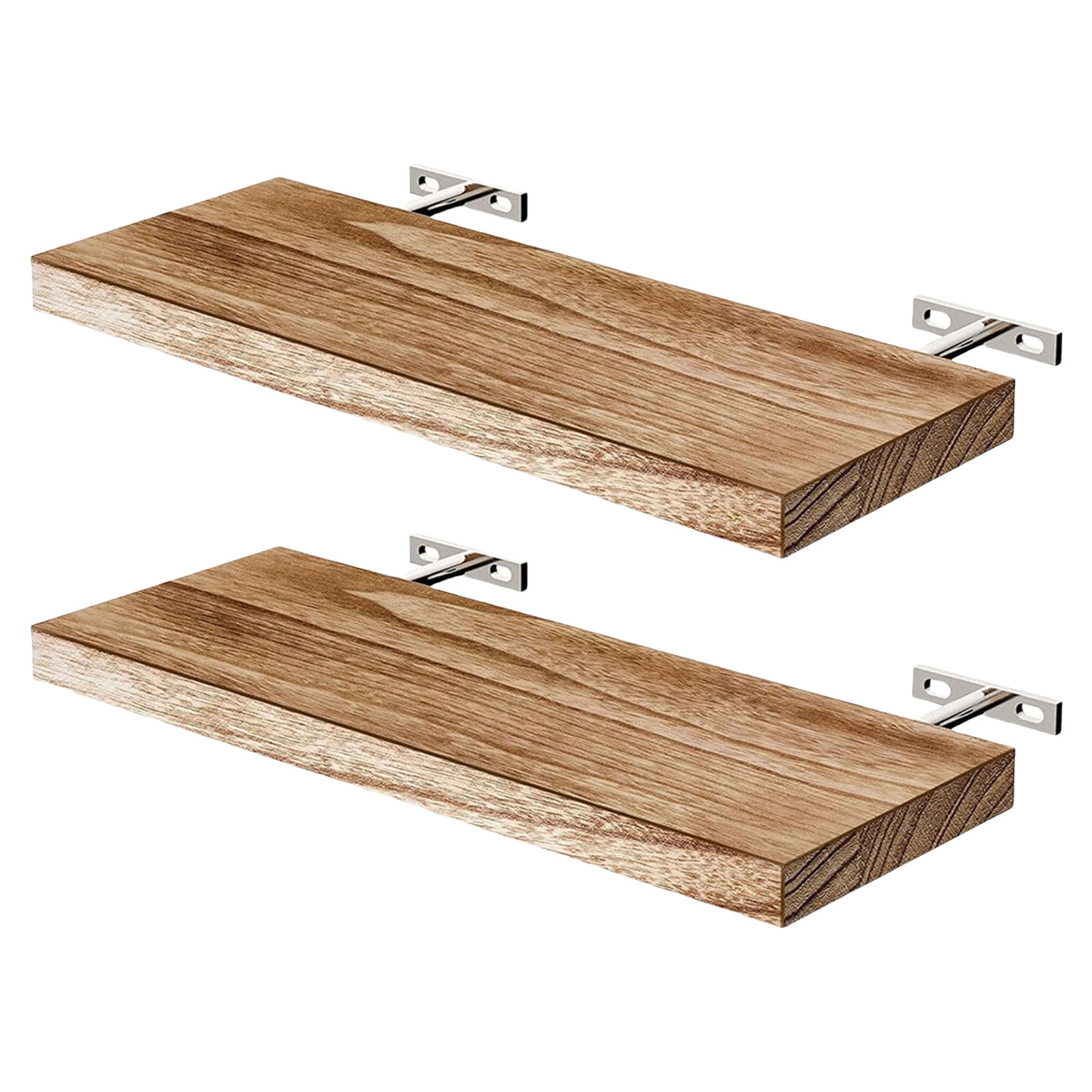 COOLHOOD Pack of 2 Natural Floating Shelves 40cm Easy Install Wall Storage Light Brown Wooden Organizers for Home Decor