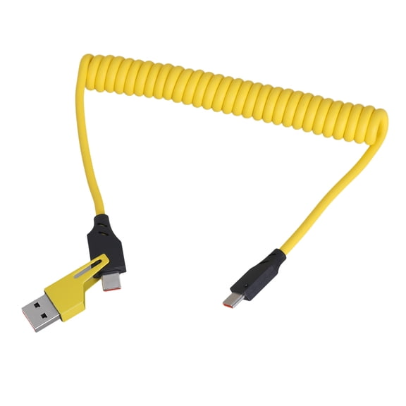 COOLHOOD Retractable Type USB 2 in 1 Charging Cable 65W Fast Charging & 480Mbps Data Transfer Spring Wire for Phones & Tablet