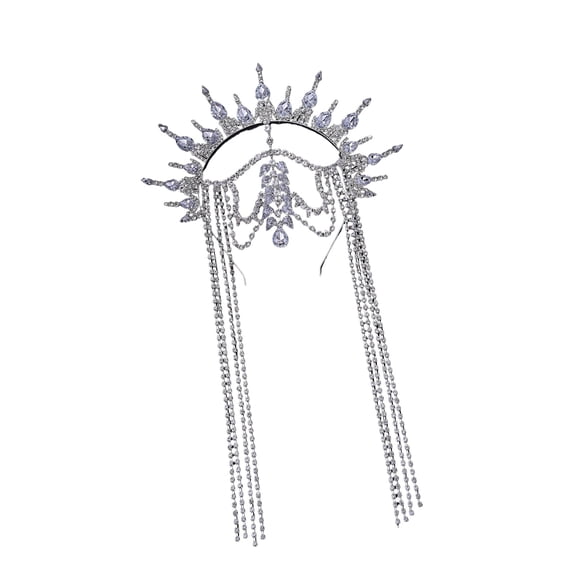 COOLHOOD Rhinestones Tassels Crowns Hairband for Women Wedding and Evening Parties Comfortable Tiaras Hairhoop for Formal Occasio