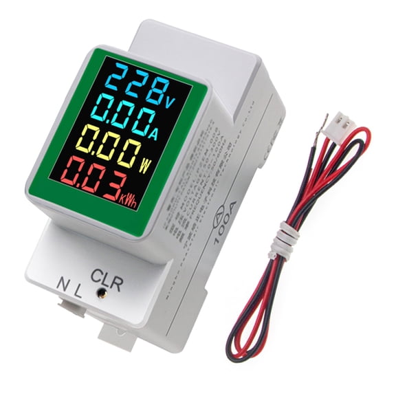 COOLHOOD Single Phase Energy Meter Dins Rails Electricity Usage Monitors,Voltmeter Ammeter Watt Kwh Meter AC50-300Volt 100A