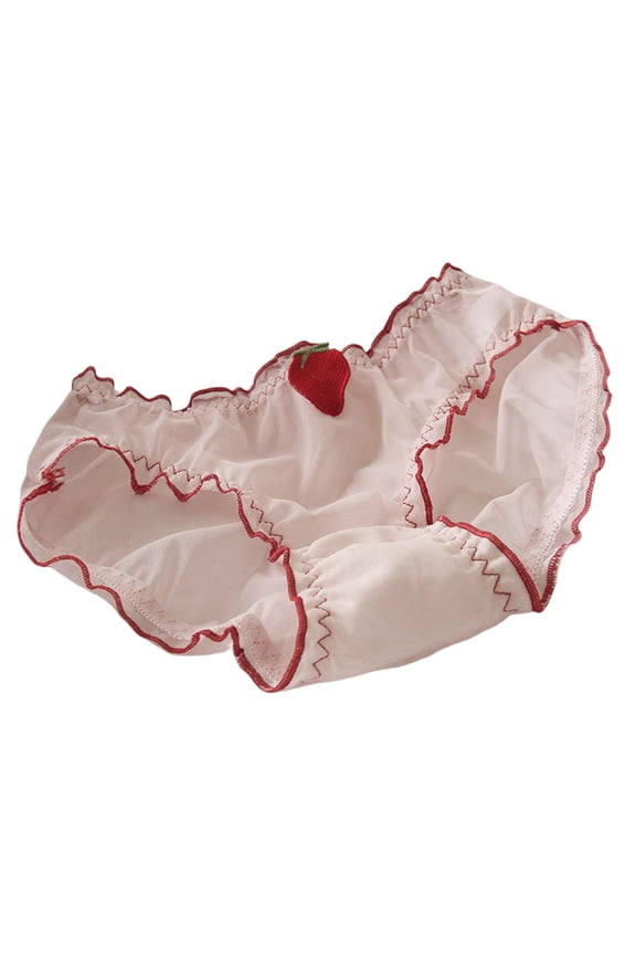Sweet Styles Strawberry Print Breathable Mesh Panties Ruffle Trim Underwear Bowknot Briefs Intimates Lingerie for Women