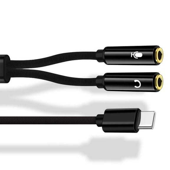 COOLHOOD Type C to 2 3.5mm Sound Adapter Cable, HiFi Sound Headphone Microphones Connectors for Music and Calls