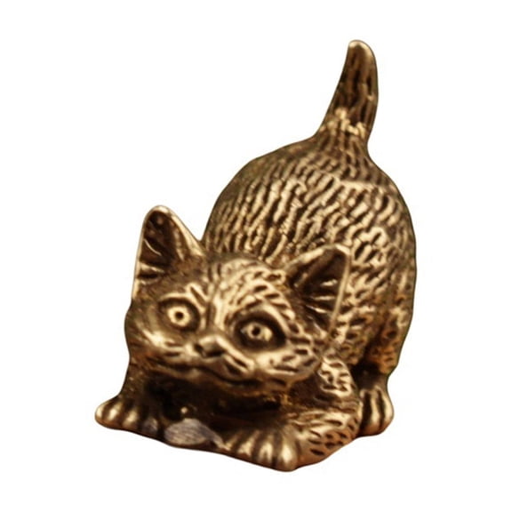 COOLHOOD Vintage Brass Miniature Cats Figurine Handcrafted Home Decors Elegant Antique Desk Ornament For Kitten Lover