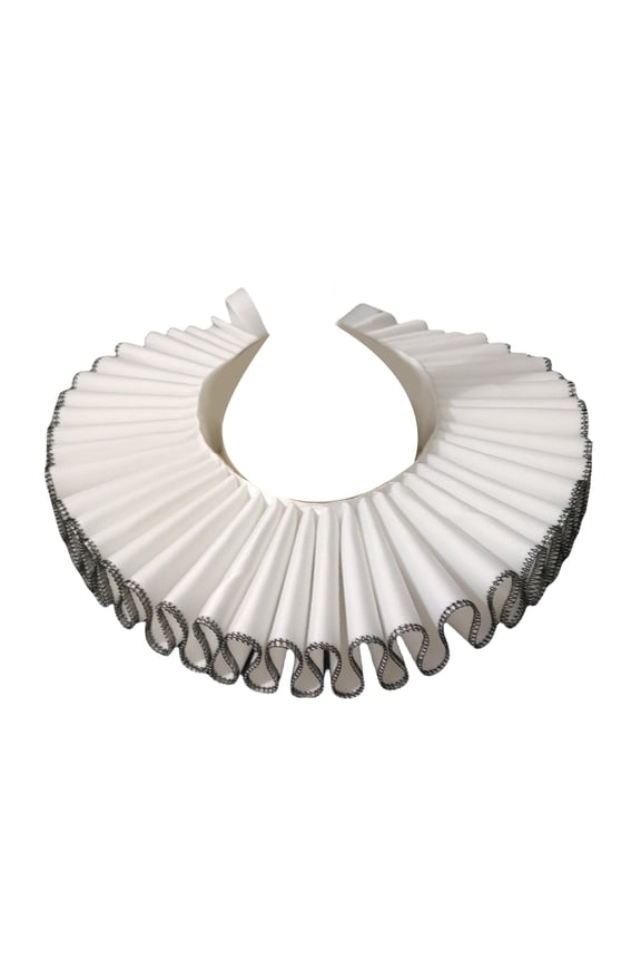 Vintage Ruffled Faux Collar Neck Ruff with Black Edging Victorian Styles Costume Necklace Accessory for Women and Men