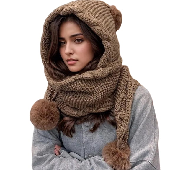 COOLHOOD Thicken Knit Ushanka Neck Gaiter Furry Lining Thicken Neck Warmer Knit Scarf for Cold Weather Insulated Hat