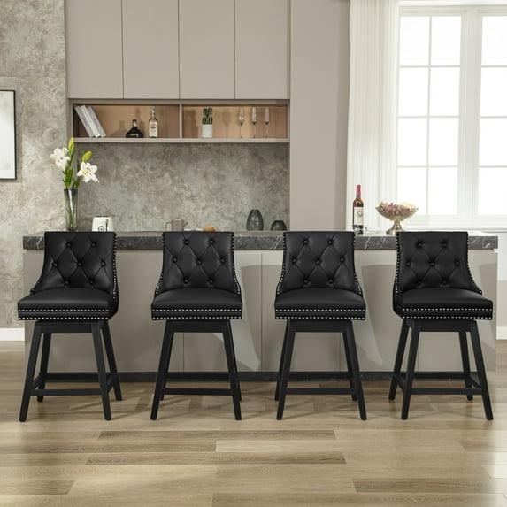 COOLHUT 26" Swivel Counter Height Bar Stools Set of 4 with Backs, Upholstered Bar Stools, Faux Leather Bar Chairs with Footrest for Kitchen Island, Black