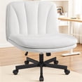 thumbnail image 1 of COOLHUT 26" W Criss Cross Chair with Wheels, Cross Legged Office Chair, Armless Adjustable Vanity Desk Chair, Wide Seat and 2-Layer Cushions, Velvet Fabric, Pearl White, 1 of 10