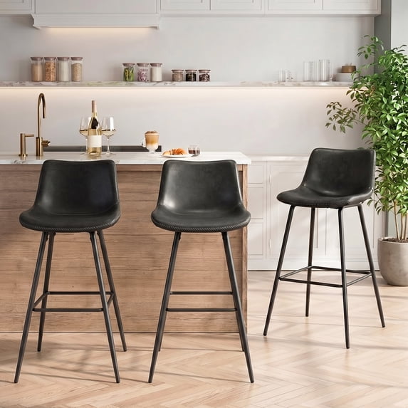 COOLHUT 28 Inch Dining Chairs Set of 3, Modern Kitchen & Dining Room Chairs, Upholstered Faux Leather Dining Chair, Armless Dinner Side Chairs with Sturdy Metal Legs, Black