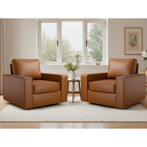 COOLHUT 360° Swivel Accent Chair Set of 2, 36.2" Wide PU Leather Accent Chair Armchair, Comfy Upholstered Single Sofa Chair for Living Room and Bedroom, Brown