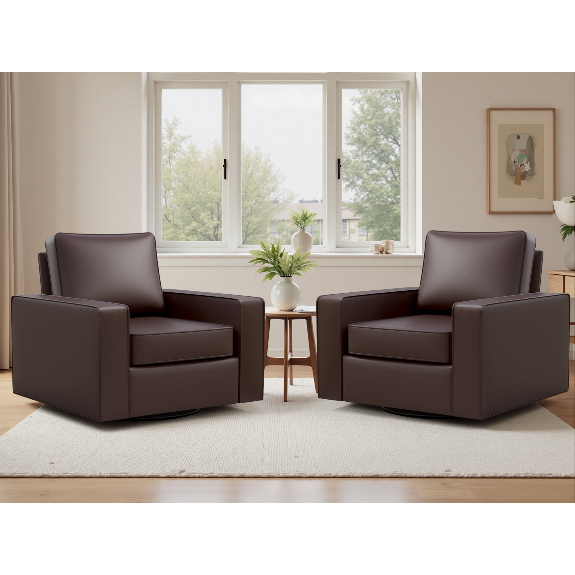 COOLHUT 360° Swivel Accent Chair Set of 2, 36.2" Wide PU Leather Accent Chair Armchair, Comfy Upholstered Single Sofa Chair for Living Room and Bedroom, Dark Brown