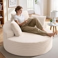 thumbnail image 1 of COOLHUT 59" Oversized Round Chaise Lounge Sofa, Cozy Round Chaise Lounge Sofa Bed, Fluffy Plush Deep Seat Sofa, Comfy Upholstered Sleeper Couch for Living Room, Bedroom, Beige, 1 of 11
