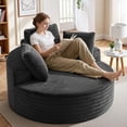 thumbnail image 1 of COOLHUT 59" Oversized Round Chaise Lounge Sofa, Cozy Round Chaise Lounge Sofa Bed, Fluffy Plush Deep Seat Sofa, Comfy Upholstered Sleeper Couch for Living Room, Bedroom, Black, 1 of 11