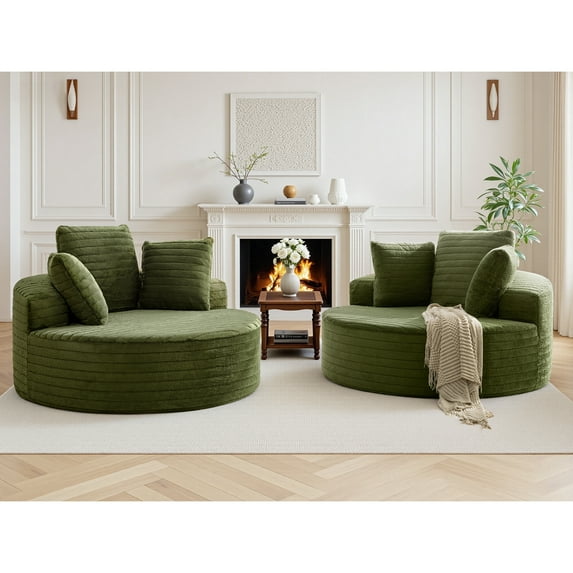 COOLHUT 59" Oversized Round Chaise Lounge Sofa Set of 2, Cozy Round Chaise Lounge Sofa Bed, Fluffy Plush Deep Seat Sofa, Comfy Upholstered Sleeper Couch for Living Room, Bedroom, Green