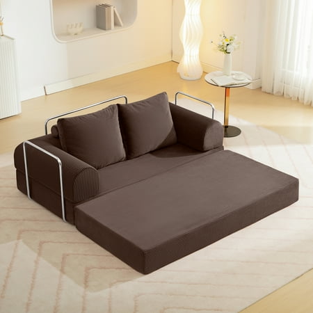 COOLHUT 63" W Convertible Sofa Bed, Foam Floor Sofa, Folding Sleeper Sofa Couch Bed with Six Frame, High Rebound Density Sofa, Corduroy Sofa Couch Bed for Living Room, Bedroom, Coffee