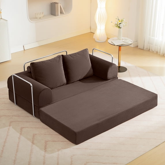 COOLHUT 63" W Convertible Sofa Bed, Foam Floor Sofa, Folding Sleeper Sofa Couch Bed with Six Frame, High Rebound Density Sofa, Corduroy Sofa Couch Bed for Living Room, Bedroom, Coffee