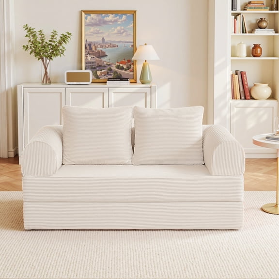 COOLHUT 63" W Combination Sofa, Sponge Floor Sofa, High Rebound Density Sponge Sofa Couch with Two Big Pillows, Six Forms Floor Sofa Couch Three Seats Sofa Bed for Living Room, Bedroom, Beige