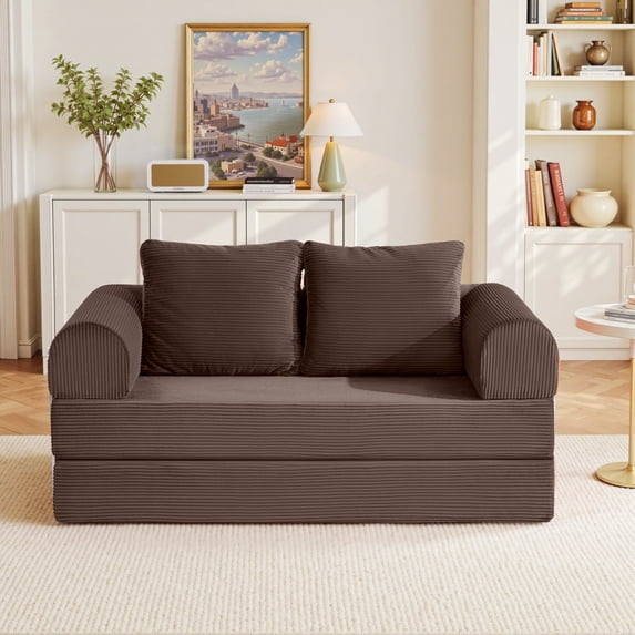 COOLHUT 63" W Combination Sofa, Sponge Floor Sofa, High Rebound Density Sponge Sofa Couch with Two Big Pillows, Six Forms Floor Sofa Couch Three Seats Sofa Bed for Living Room, Bedroom, Coffee