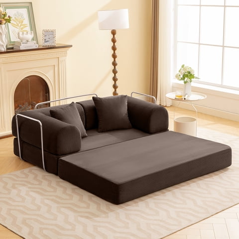 COOLHUT 63" W Combination Sofa, High Rebound Density Foam Sofa Couch, Two Forms Floor Couch Three Seats Sofa Bed for Living Room, Bedroom, Coffee
