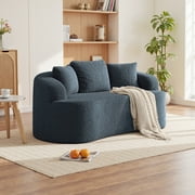 COOLHUT 65" 3 Seater Sofa Couch, Plush Floor Sofa Couch with Cozy Cushions & 3 Pillows, Curved Back Teddy Fabric Sofa for Living Room, Small Space, Navy Blue (Sofa-in-a-Box)