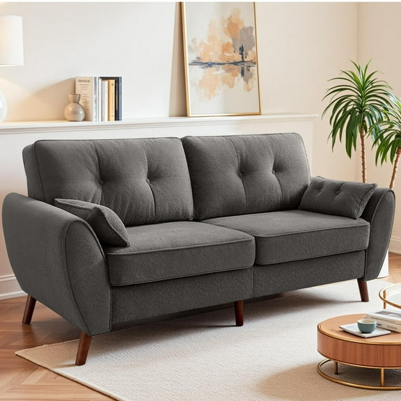 COOLHUT 75.5" Loveseat Sofa, Oversized 2 Seater Sofa with Extra Deep Seat Couches, Upholstered Soft 2 Seater Sofa Couch for Living Room, 2 Pillows, Solid Wood Leg, Gray
