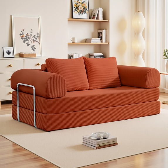 COOLHUT 78.7" W Combination Sofa, High Rebound Density Sponge Floor Sofa with Two Big Pillows, Six Forms Floor Sofa Couch Three Seats Sofa Bed for Living Room, Bedroom, Reddish Brown