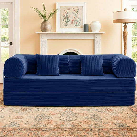 COOLHUT 78.7" W Combination Sofa, High Rebound Density Sponge Sofa Couch, Two Forms Floor Couch Three Seats Sofa Bed for Living Room, Bedroom, Navy Blue