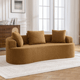 thumbnail image 1 of COOLHUT 86.22" 3 Seater Sofa Couch, Plush Floor Sofa Couch with Cozy Cushions & 3 Pillows, Curved Back Teddy Fabric Sofa for Living Room, Small Space, Brown (Sofa-in-a-Box), 1 of 9