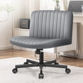thumbnail image 1 of COOLHUT Office Chair Armless Criss Cross Legged Chair with Wheels, PU Leather Comfy Home Office Desk Chairs, Wide Seat Vanity Task Computer Chair, Gray, 1 of 16