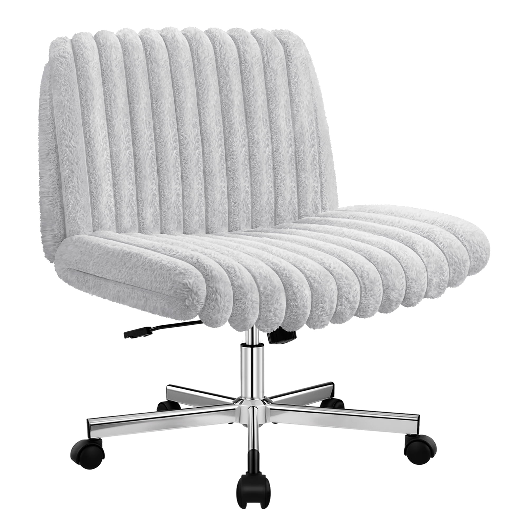 COOLHUT Office Chair Armless Criss Cross Legged Chair with Wheels, Teddy Fabric Comfy Home Office Desk Chairs, Wide Seat Vanity Task Computer Chair, Beige