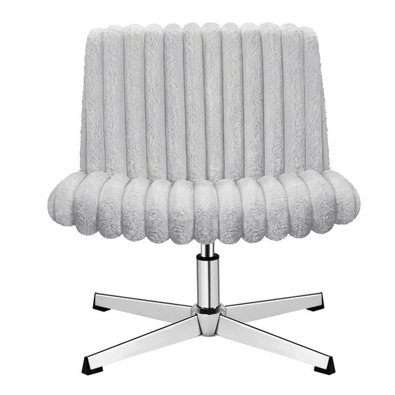 COOLHUT Office Chair Armless Criss Cross Legged Chair, Teddy Fabric Comfy Home Office Desk Chairs, Wide Seat Vanity Task Computer Chair, Gray